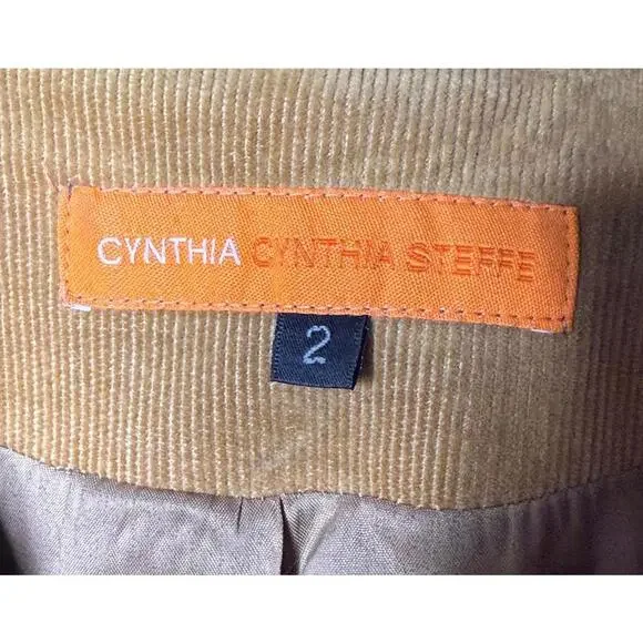 Vintage Cynthia Steffe Womens Tan Corduroy Blazer Matching Shorts Set - Size 2 - Picture 11 of 12